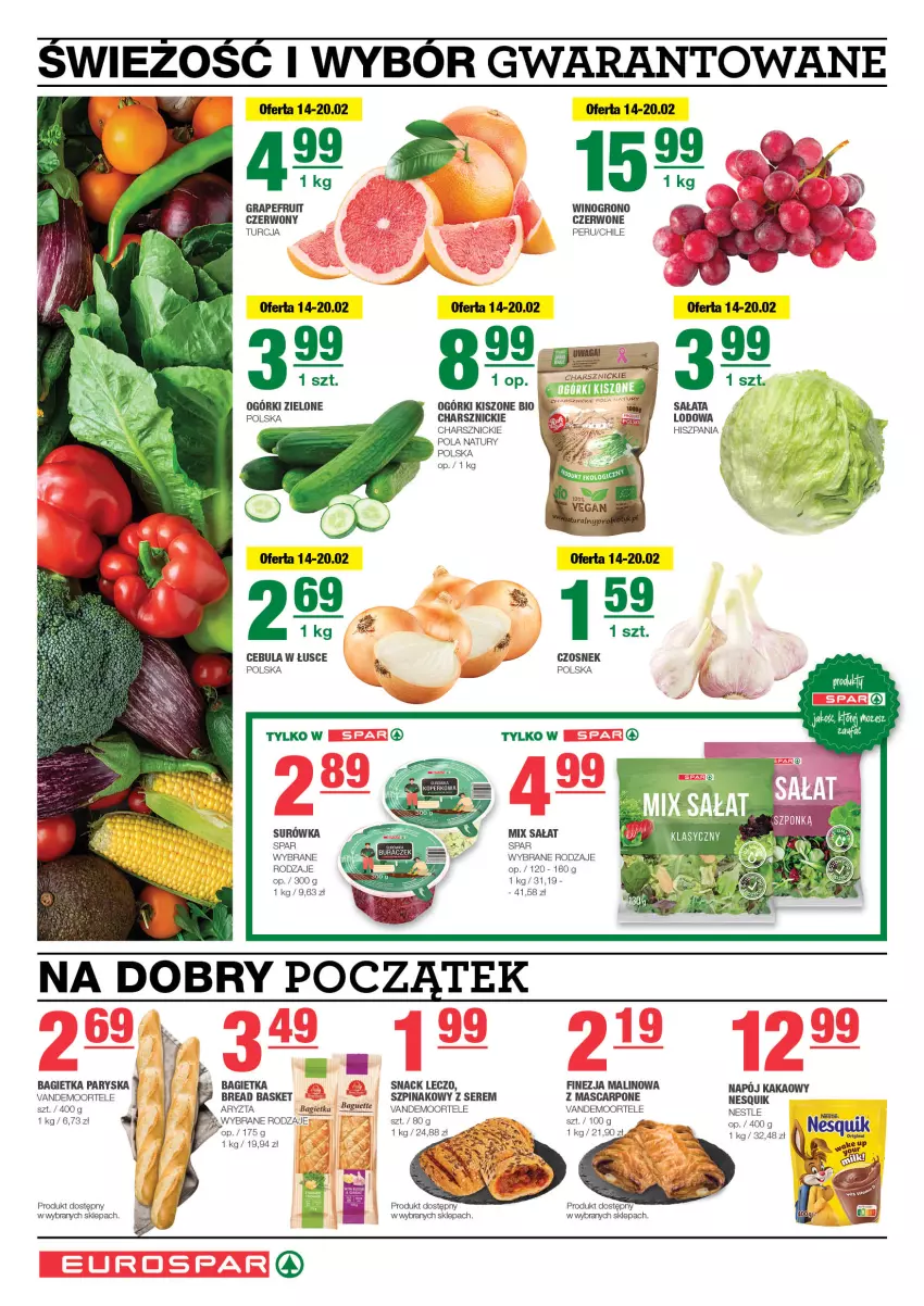 Gazetka promocyjna Spar - EuroSpar - ważna 11.02 do 21.02.2024 - strona 2 - produkty: Bagietka, Cebula, Czosnek, Fa, Gra, Kakao, Mascarpone, Napój, Nesquik, Sałat, Ser, Surówka, Szpinak, Wino