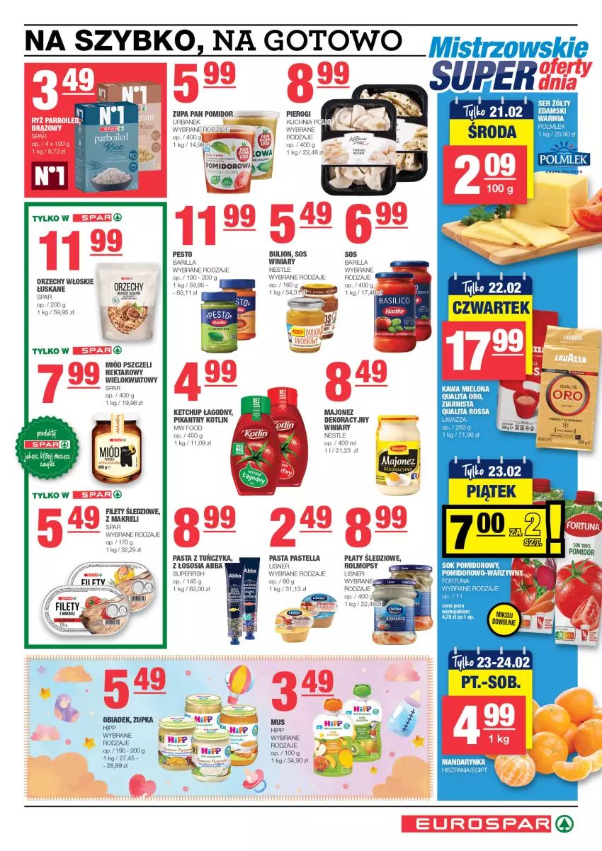 Gazetka promocyjna Spar - EuroSpar - ważna 11.02 do 21.02.2024 - strona 5 - produkty: Barilla, Bulion, Cień, HiPP, Ketchup, Kotlin, Kuchnia, Lion, Lisner, Majonez, Miód, Mop, Mus, Nektar, Orzechy włoskie, Pastella, Pesto, Pierogi, Płaty śledziowe, Sok, Sos, Tuńczyk, Winiary, Zupa