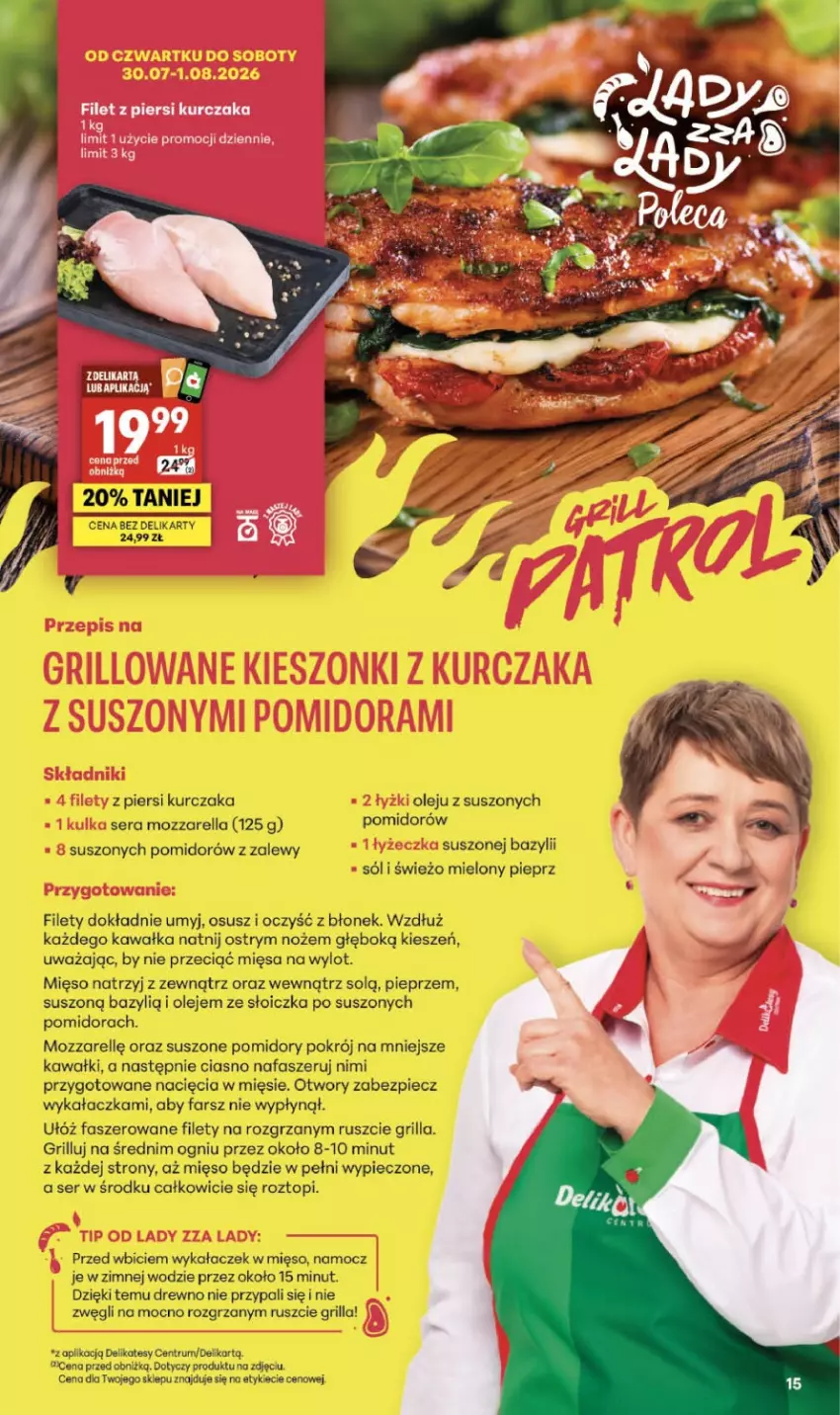 Gazetka promocyjna Delikatesy Centrum - Franczyza DC31 Czwartek - ważna 30.07 do 05.08.2026 - strona 15 - produkty: Bazyl, BIC, Fa, Filet z piersi kurczaka, Grill, Kawa, Kurczak, Mięso, Mozzarella, Noż, Olej, Piec, Pieprz, Pomidory, Rum, Ser, Sól, Suszone pomidory, Top