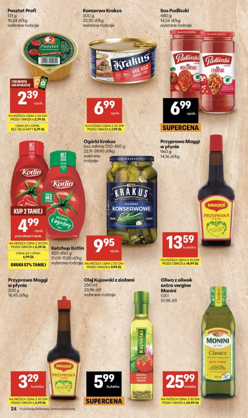 Gazetka promocyjna Delikatesy Centrum - Franczyza DC31 Czwartek - ważna 30.07 do 05.08.2026 - strona 24 - produkty: Gin, Ketchup, Koc, Kotlin, Krakus, Kujawski, Maggi, Monini, Olej, Oliwa z oliwek, Pasztet, Pudliszki, Rum, Ser, Sos