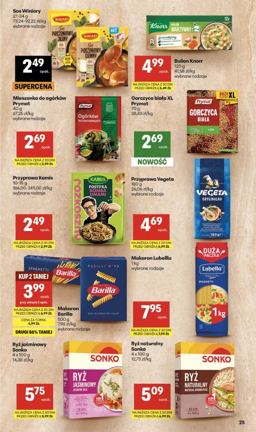 Gazetka promocyjna Delikatesy Centrum - Franczyza DC31 Czwartek - ważna 30.07 do 05.08.2026 - strona 25 - produkty: Barilla, Bell, Bella, Bulion, Gin, Kamis, Knorr, Lion, Lubella, Makaron, Prymat, Ryż, Sonko, Sos, Spaghetti, Vegeta, Winiary