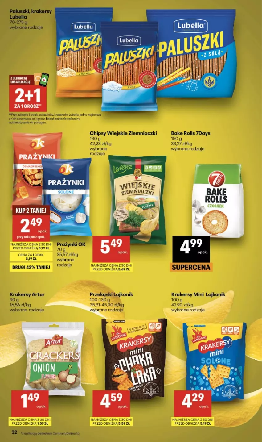 Gazetka promocyjna Delikatesy Centrum - Franczyza DC31 Czwartek - ważna 30.07 do 05.08.2026 - strona 32 - produkty: Artur, Bake Rolls, Bell, Bella, Chipsy, Krakersy, Lajkonik, Lubella, Rum