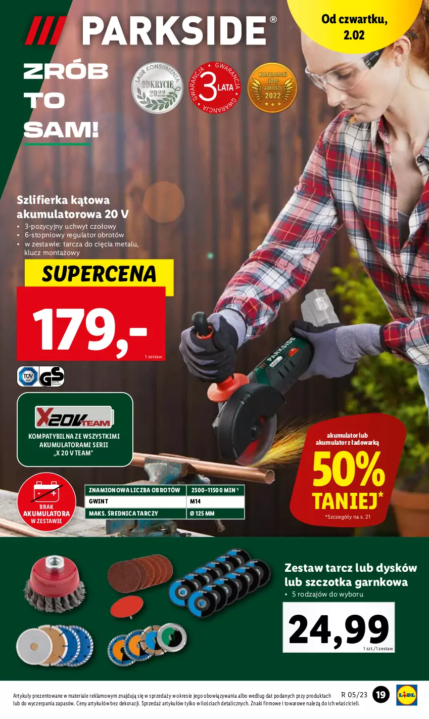 Gazetka promocyjna Lidl - GAZETKA - ważna 30.01 do 04.02.2023 - strona 19 - produkty: Akumulator, Ser, Szczotka, Szlifierka, Szlifierka kątowa, Top