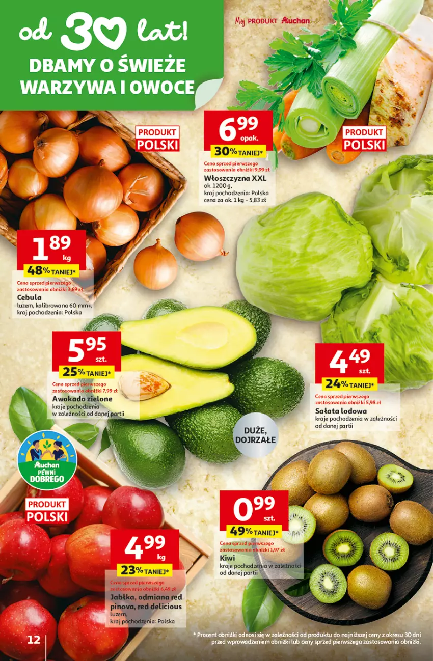 Gazetka promocyjna Auchan - Gazetka 30 Lat Hipermarket Auchan - ważna 19.02 do 25.02.2026 - strona 12 - produkty: Cebula, Kiwi, Owoce, Sałat, Sałata lodowa, Warzywa, Warzywa i owoce