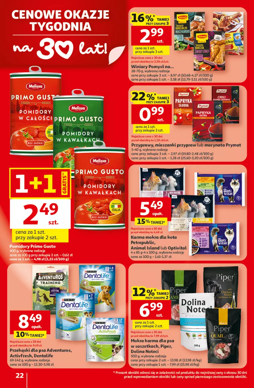Gazetka promocyjna Auchan - Gazetka 30 Lat Hipermarket Auchan - ważna 19.02 do 25.02.2026 - strona 22 - produkty: Adventuros, Fa, Isla, Mokra karma, Prymat, Przekąski dla psa, Przyprawy, Winiary