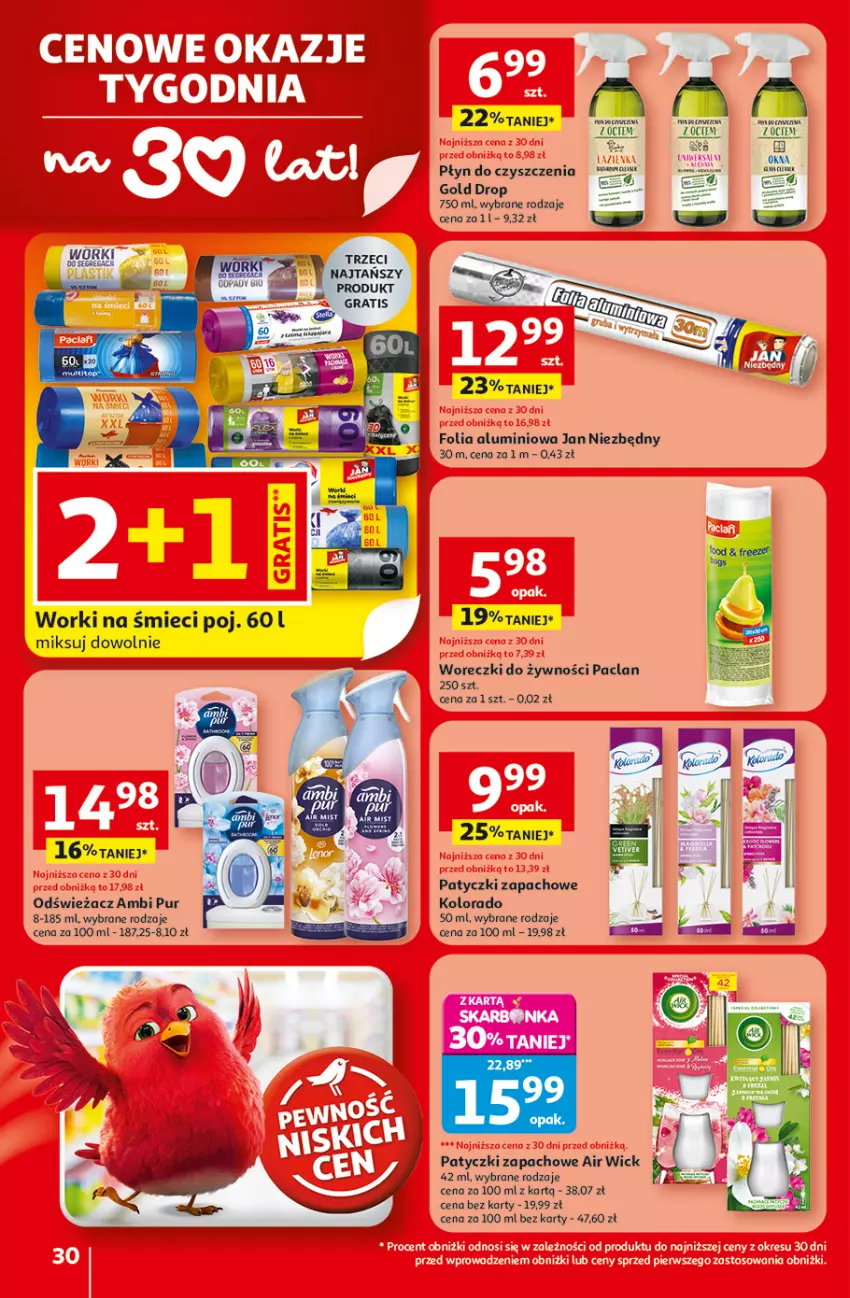 Gazetka promocyjna Auchan - Gazetka 30 Lat Hipermarket Auchan - ważna 19.02 do 25.02.2026 - strona 30 - produkty: Air Wick, Ambi Pur, Fa, Folia aluminiowa, Gra, Jan Niezbędny, Kolorado, Pur, Worki na śmiec, Worki na śmieci