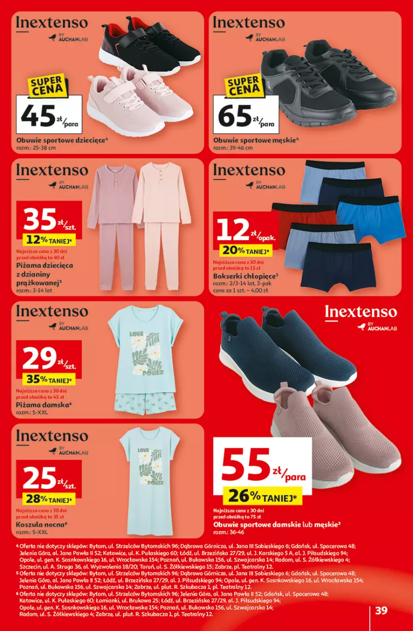 Gazetka promocyjna Auchan - Gazetka 30 Lat Hipermarket Auchan - ważna 19.02 do 25.02.2026 - strona 39 - produkty: Acer, Bokserki, Cars, Dzieci, Kosz, Koszula, Koszula nocna, Obuwie, Piżama, Por, Ser, Sos, Sport