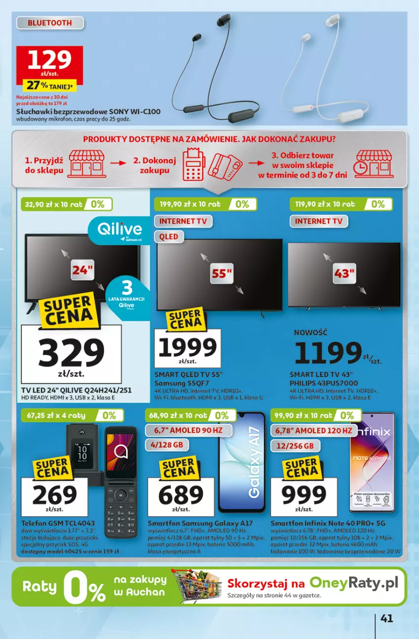 Gazetka promocyjna Auchan - Gazetka 30 Lat Hipermarket Auchan - ważna 19.02 do 25.02.2026 - strona 41 - produkty: Amol, Bateria, Gala, HD ready, LED TV, Mikrofon, Philips, Rower, Samsung, Słuchawki, Słuchawki bezprzewodowe, Smartfon, Sony, Telefon