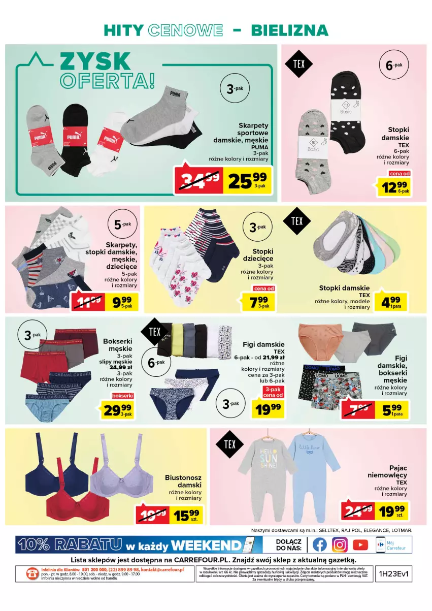 Gazetka promocyjna Carrefour - Gazetka Hity cenowe - ważna 07.06 do 18.06.2022 - strona 6 - produkty: Bielizna, Biustonosz, Bokserki, Dzieci, Figi, Karp, O nas, Pajac, Por, Puma, Ser, Slipy, Sport, Taca, Top