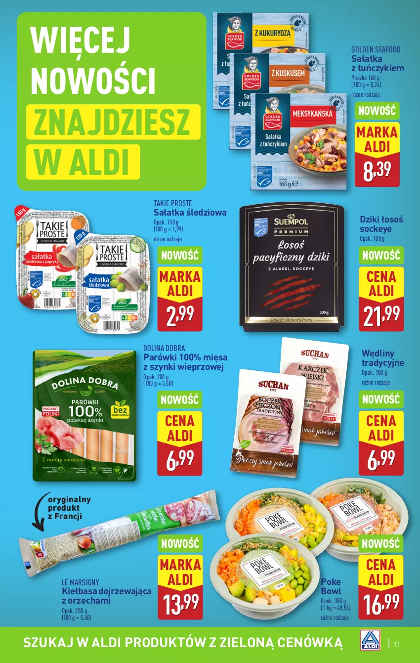 Gazetka promocyjna Aldi - Pełna oferta - ważna 10.03 do 15.03.2025 - strona 11 - produkty: Gin, Golden Seafood, Kiełbasa, Mars, Parówki, Sałat, Sałatka, Tuńczyk