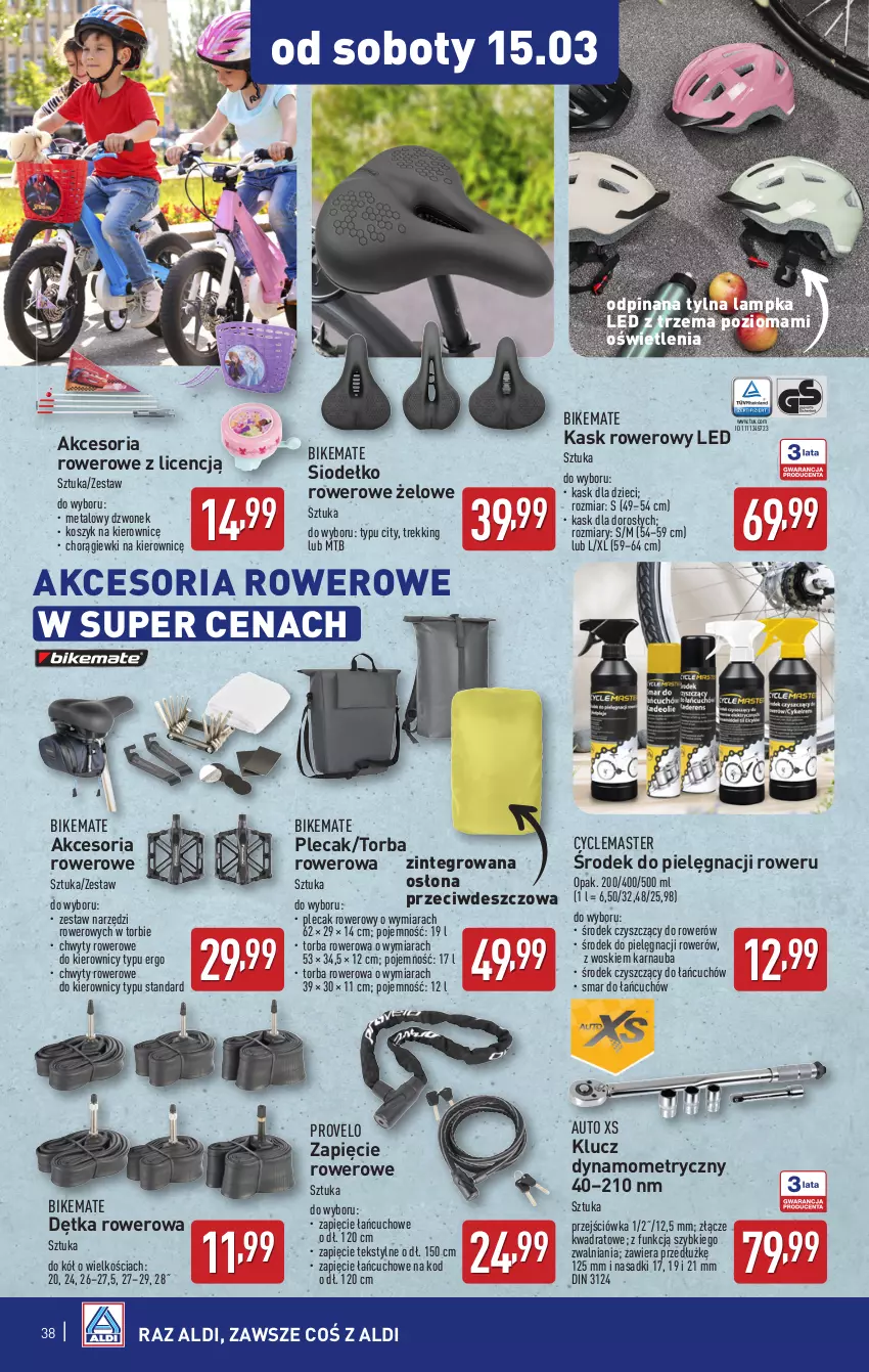 Gazetka promocyjna Aldi - Pełna oferta - ważna 10.03 do 15.03.2025 - strona 38 - produkty: Dzieci, Dzwonek, Kask, Kosz, Plecak, Rower, Torba, Zestaw narzędzi