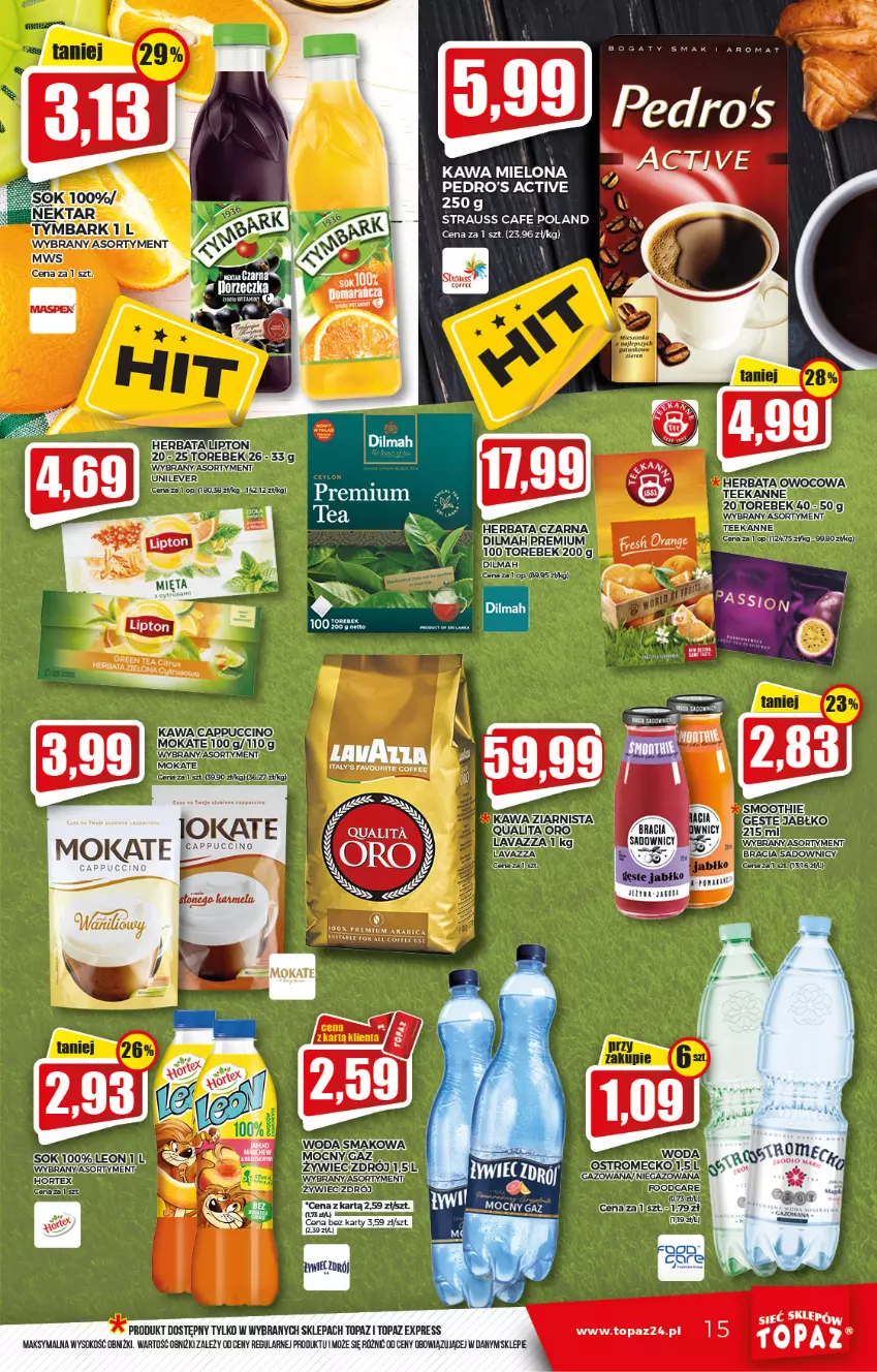 Gazetka promocyjna Topaz - Gazetka - ważna 17.02 do 23.02.2022 - strona 15 - produkty: BIC, Kawa, Kawa mielona, Lavazza, Sok, Teekanne, Top, Woda