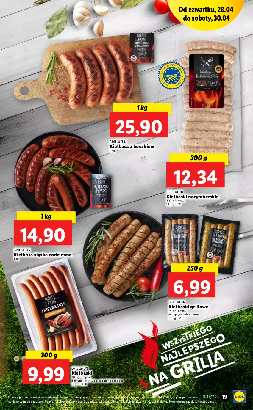 Gazetka promocyjna Lidl - Majówka - ważna 28.04 do 30.04.2022 - strona 19 - produkty: Grill, Kiełbasa, Kiełbasa śląska, Ser