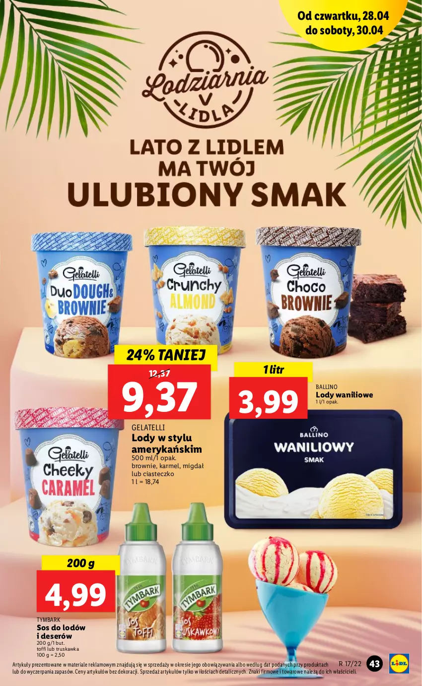 Gazetka promocyjna Lidl - Majówka - ważna 28.04 do 30.04.2022 - strona 43 - produkty: Brownie, Deser, Lody, Ser, Sos, Tymbark