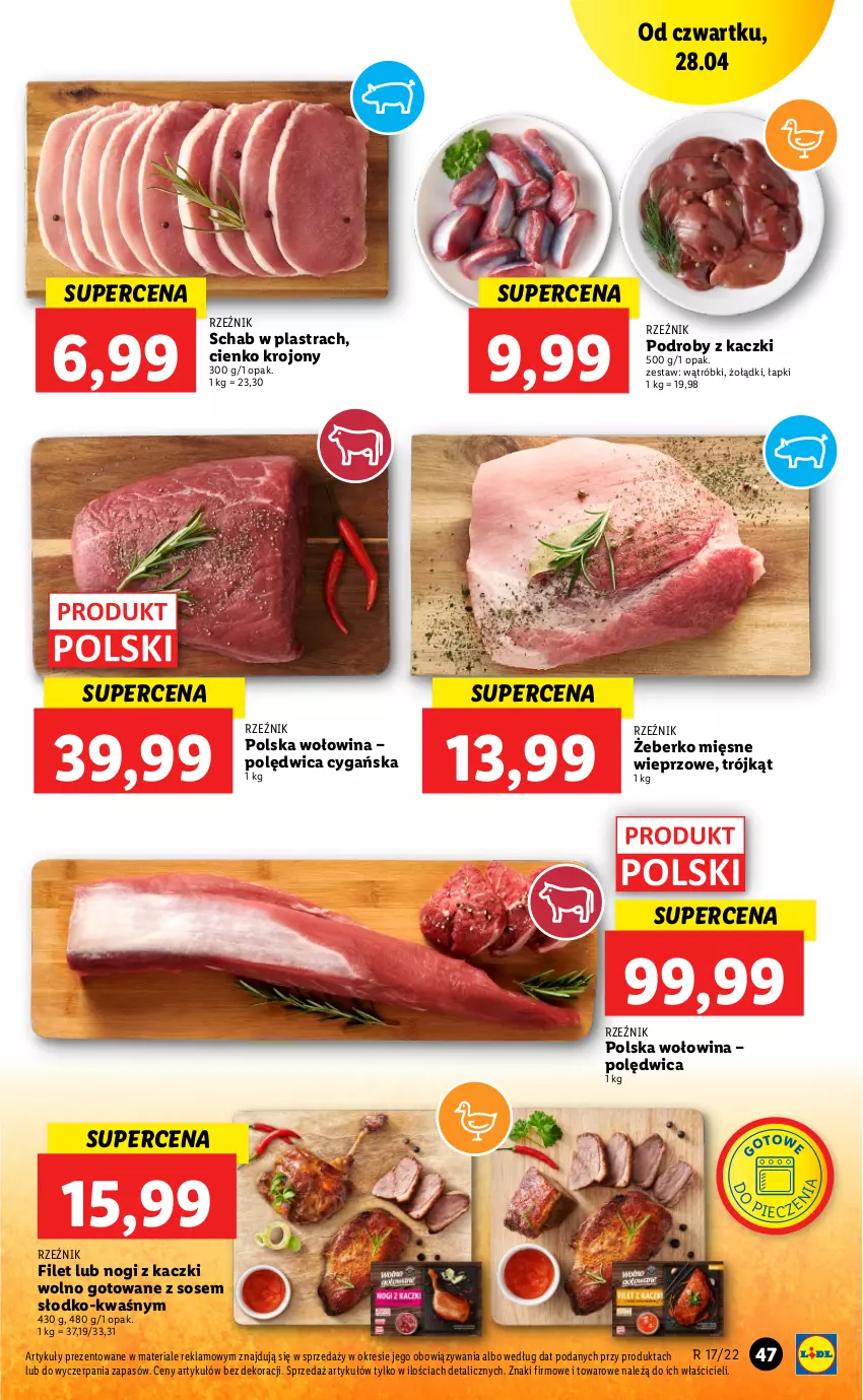 Gazetka promocyjna Lidl - Majówka - ważna 28.04 do 30.04.2022 - strona 47 - produkty: Piec, Podroby z kaczki, Polędwica, Sos, Wołowina