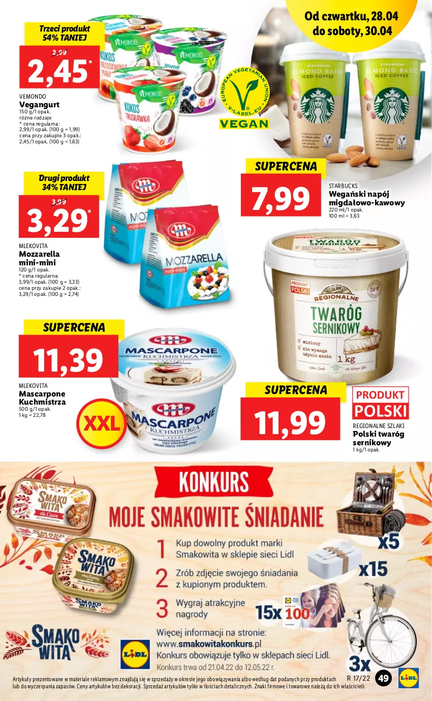 Gazetka promocyjna Lidl - Majówka - ważna 28.04 do 30.04.2022 - strona 49 - produkty: Mascarpone, Mleko, Mlekovita, Mozzarella, Napój, Ser, Twaróg, Vegangurt