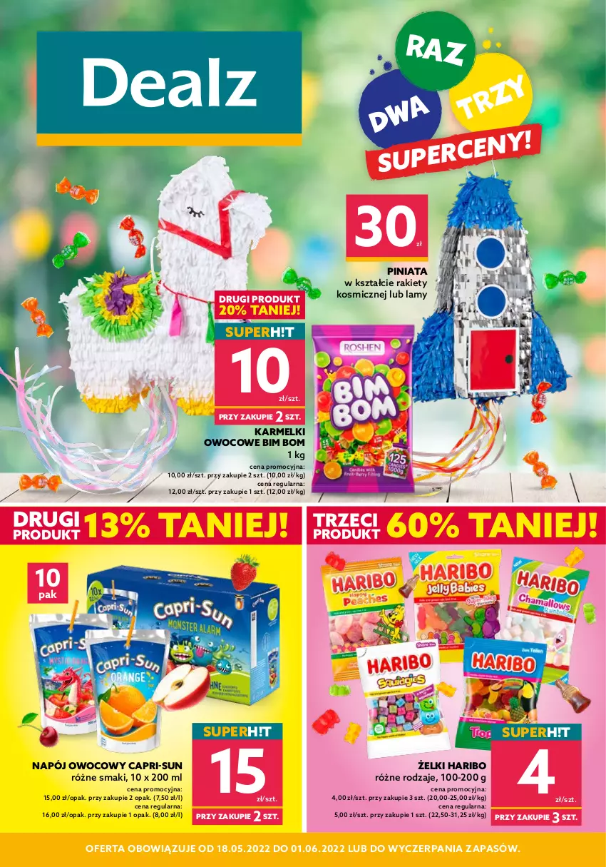 Gazetka promocyjna Dealz - NOWA GAZETKARaz Dwa Trzy Superceny! - ważna 18.05 do 01.06.2022 - strona 1 - produkty: Haribo, Napój