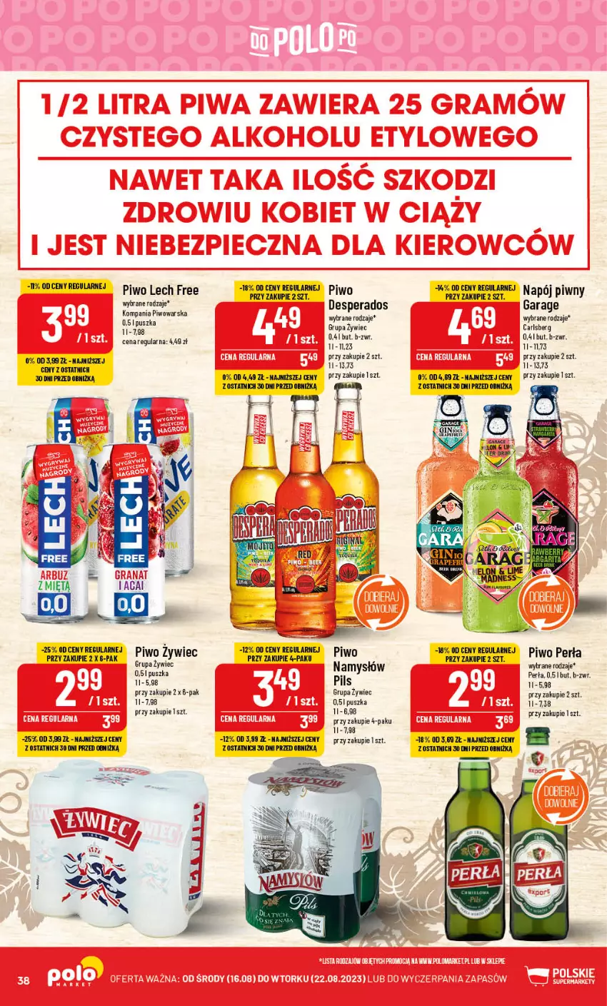 Gazetka promocyjna PoloMarket - Gazetka pomocyjna - ważna 16.08 do 22.08.2023 - strona 38 - produkty: Carlsberg, Desperados, Napój, Perła, Piwo, Stek