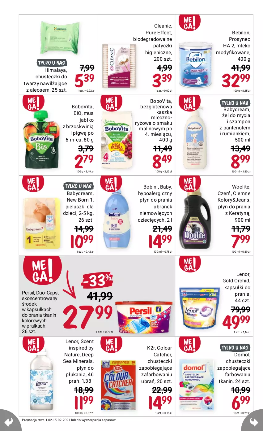 Gazetka promocyjna Rossmann - Luty I - ważna 01.02 do 14.02.2021 - strona 4 - produkty: Babydream, BoboVita, Chusteczki, Cleanic, Domol, Dzieci, Fa, Gra, Himalaya, K2, Lenor, Mleko, Mus, Persil, Pralka, Pur, Rum, Szampon, Woolite