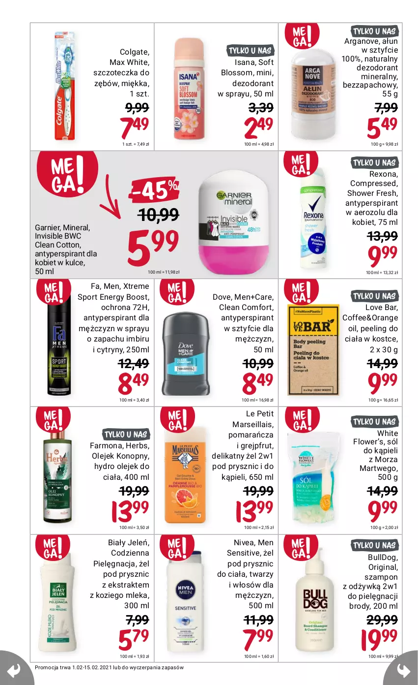 Gazetka promocyjna Rossmann - Luty I - ważna 01.02 do 14.02.2021 - strona 6 - produkty: Antyperspirant, Bulldog, Colgate, Dezodorant, Dove, Fa, Garnier, Gin, Grejpfrut, Isana, LG, Mars, Nivea, Olej, Peeling, Por, Rexona, Sport, Szampon, Szczoteczka