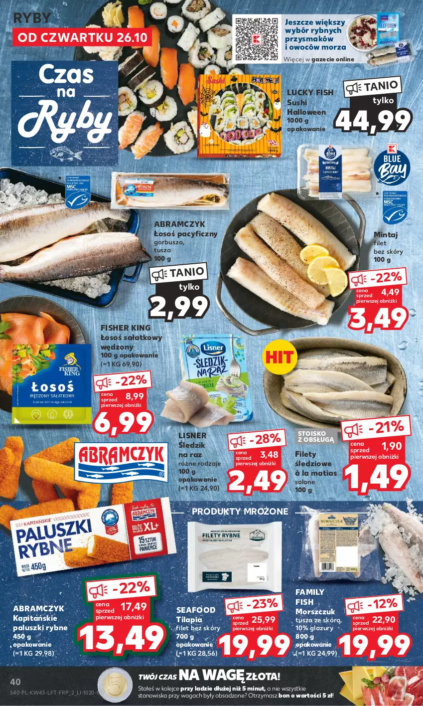 Gazetka promocyjna Kaufland - Gazetka tygodnia - ważna 26.10 do 31.10.2023 - strona 40 - produkty: Fa, Lazur, Lisner, Mintaj, Olej, Paluszki rybne, Produkty mrożone, Sałat, Sushi, Tilapia, Tusz, Waga