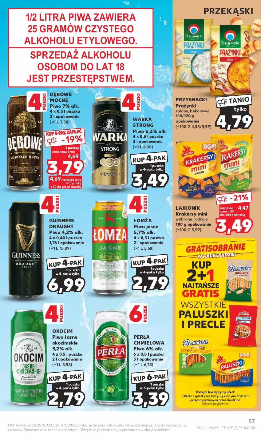 Gazetka promocyjna Kaufland - Gazetka tygodnia - ważna 26.10 do 31.10.2023 - strona 57 - produkty: Beko, Gra, Koc, Krakersy, Lajkonik, Okocim, Perła, Piwa, Piwo, Piwo jasne, Precle, Przysnacki, Waga, Warka