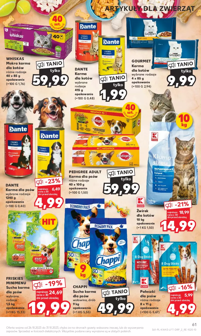 Gazetka promocyjna Kaufland - Gazetka tygodnia - ważna 26.10 do 31.10.2023 - strona 61 - produkty: Chappi, Drób, Friskies, Mokra karma, Pedigree, Sucha karma, Whiskas, Wołowina