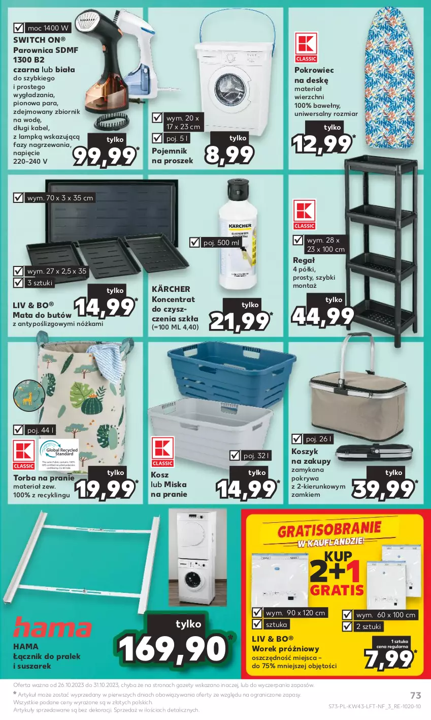 Gazetka promocyjna Kaufland - Gazetka tygodnia - ważna 26.10 do 31.10.2023 - strona 73 - produkty: Fa, Gra, Hama, Kärcher, Kosz, Miska, Parownica, Pojemnik, Pokrowiec, Pokrowiec na deskę, Pokrywa, Regał, Torba, Torba na pranie