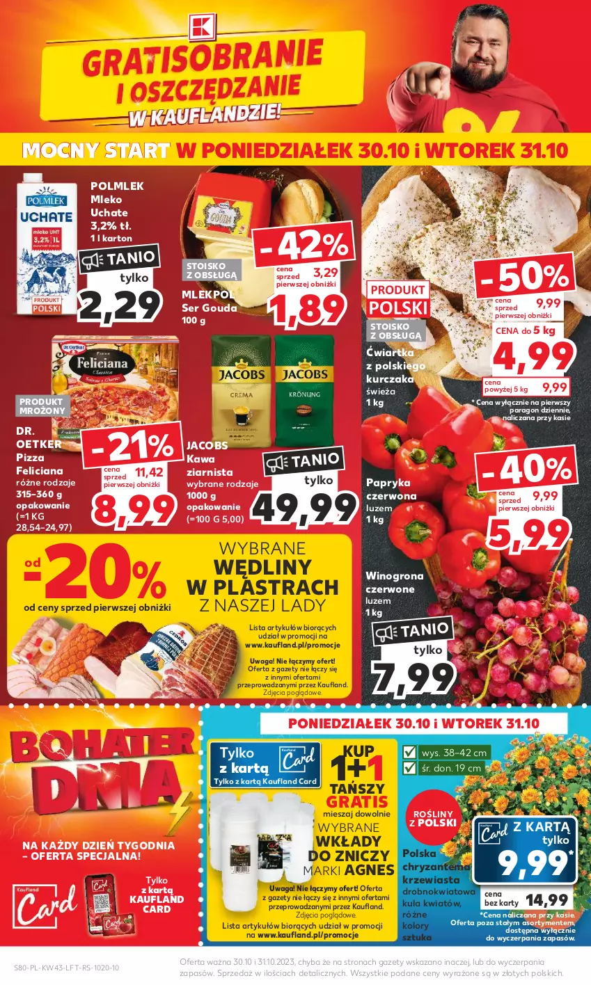 Gazetka promocyjna Kaufland - Gazetka tygodnia - ważna 26.10 do 31.10.2023 - strona 80 - produkty: Chryzantema, Dr. Oetker, Feliciana, Gouda, Gra, Jacobs, Kawa, Kawa ziarnista, Kurczak, Mleko, Papryka, Papryka czerwona, Pizza, POLMLEK, Ser, Waga, Wino, Winogrona, Znicz