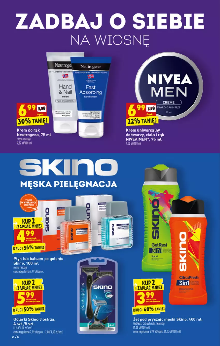 Gazetka promocyjna Biedronka - W tym tygodniu PN - ważna 12.04 do 17.04.2021 - strona 46 - produkty: Balsam po goleniu, Fa, Krem uniwersalny, Neutrogena, Nivea, Nivea Men