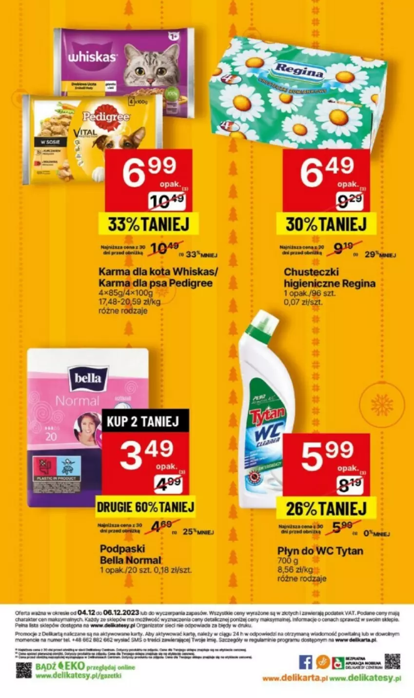 Gazetka promocyjna Delikatesy Centrum - ważna 11.12 do 13.12.2023 - strona 10 - produkty: Bell, Bella, Chusteczki, Gin, Pedigree, Płyn do wc, Podpaski, Tytan, Whiskas