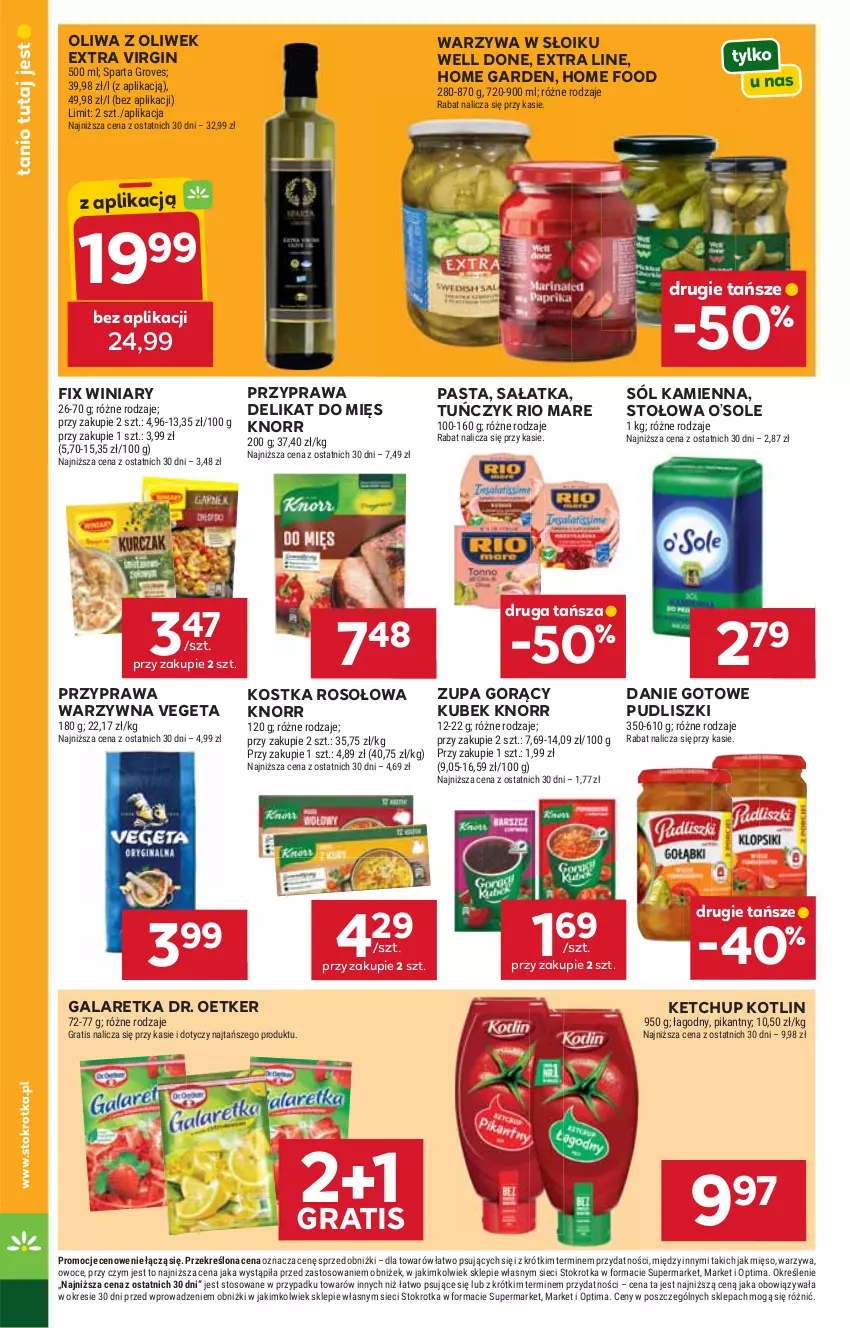 Gazetka promocyjna Stokrotka - Market - ważna 23.07 do 29.07.2026 - strona 26 - produkty: Danie gotowe, Dr. Oetker, Gala, Galaretka, Gin, Gra, Ketchup, Knorr, Kotlin, Kubek, Mięso, Oliwa z oliwek, Optima, Owoce, Pudliszki, Rio Mare, Sałat, Sałatka, Sól, Tuńczyk, Vegeta, Warzywa, Winiary, Zupa