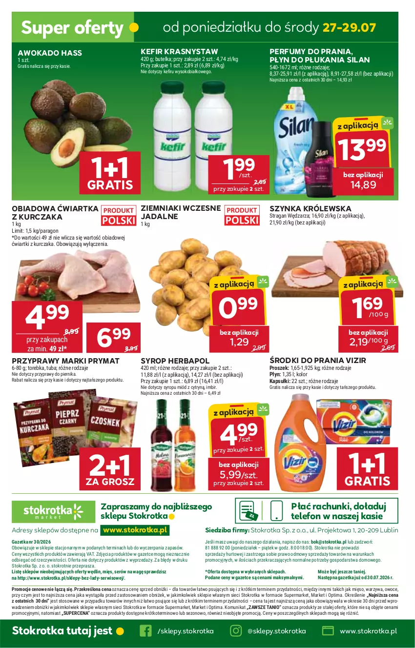 Gazetka promocyjna Stokrotka - Market - ważna 23.07 do 29.07.2026 - strona 38 - produkty: Dres, Gra, Herbapol, Imbir, JBL, Kefir, Kurczak, Mięso, Miód, O nas, Optima, Owoce, Perfum, Piernik, Płyn do płukania, Prymat, Przyprawy, Ser, Silan, Sok, Syrop, Szynka, Szynka Królewska, Telefon, Torebka, Vizir, Wagi, Warzywa, Ziemniaki