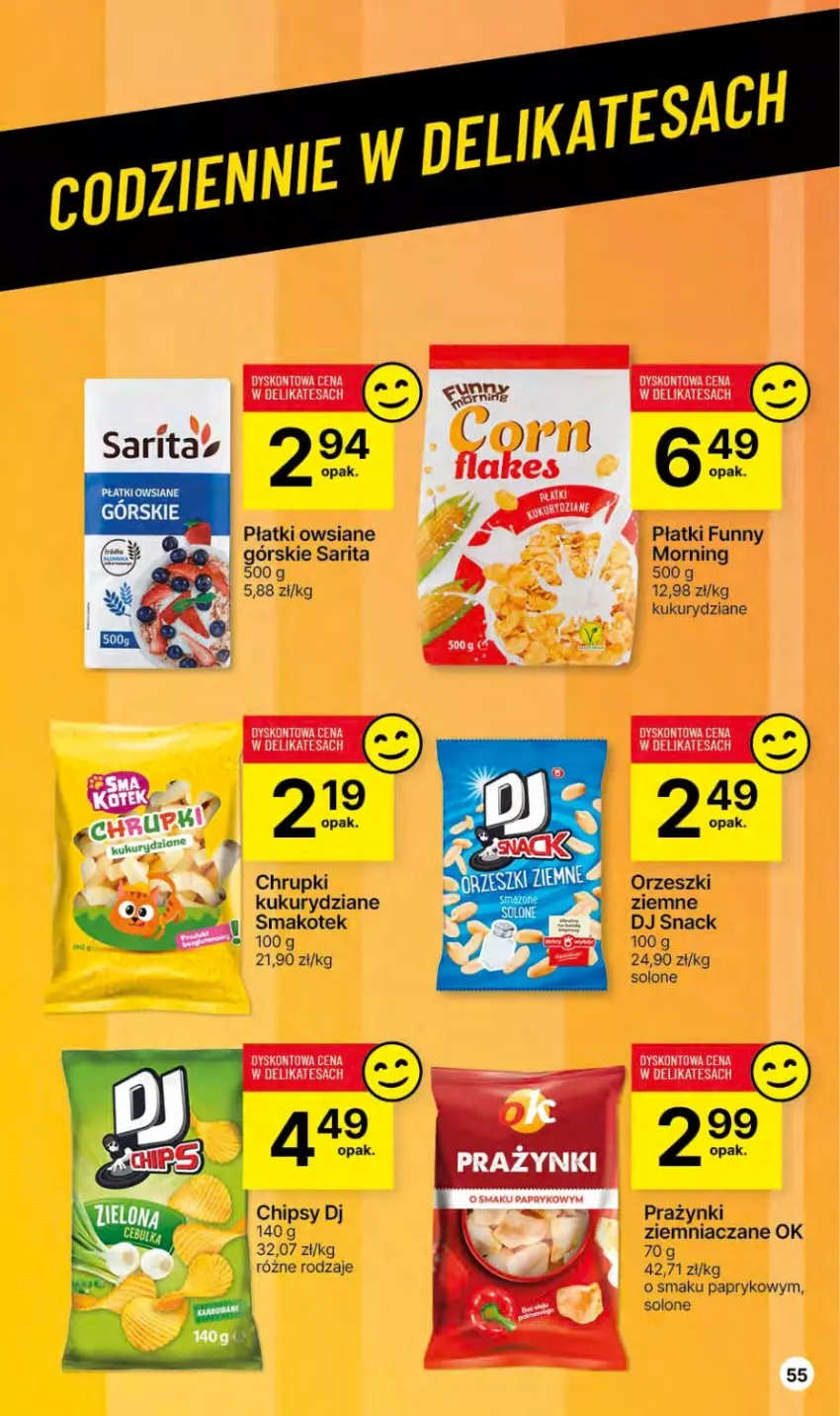 Gazetka promocyjna Delikatesy Centrum - Dyskontowe ceny w Delikatesach Centrum - ważna 14.12 do 26.12.2023 - strona 55 - produkty: Chrupki, Kotek, Orzeszki, Orzeszki ziemne, Płatki owsiane, Sarita, Smakotek