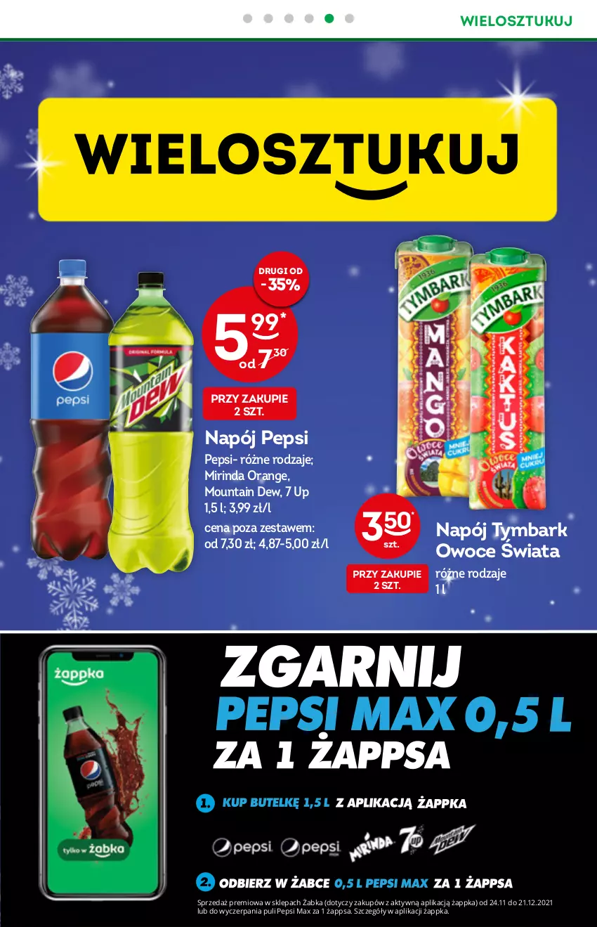 Gazetka promocyjna Żabka - ważna 22.12.2021 do 04.01.2022 - strona 16 - produkty: Mirinda, Napój, Owoce, Pepsi, Pepsi max, Tymbark