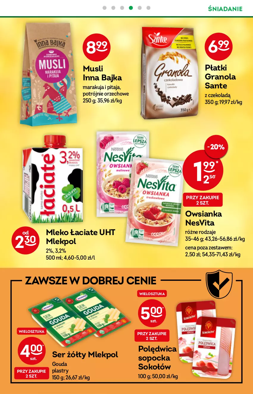 Gazetka promocyjna Żabka - ważna 22.12.2021 do 04.01.2022 - strona 42 - produkty: Gouda, Gouda plastry, Gra, Granola, Mleko, Mus, Owsianka, Polędwica, Sante, Ser, Sok, Sokołów