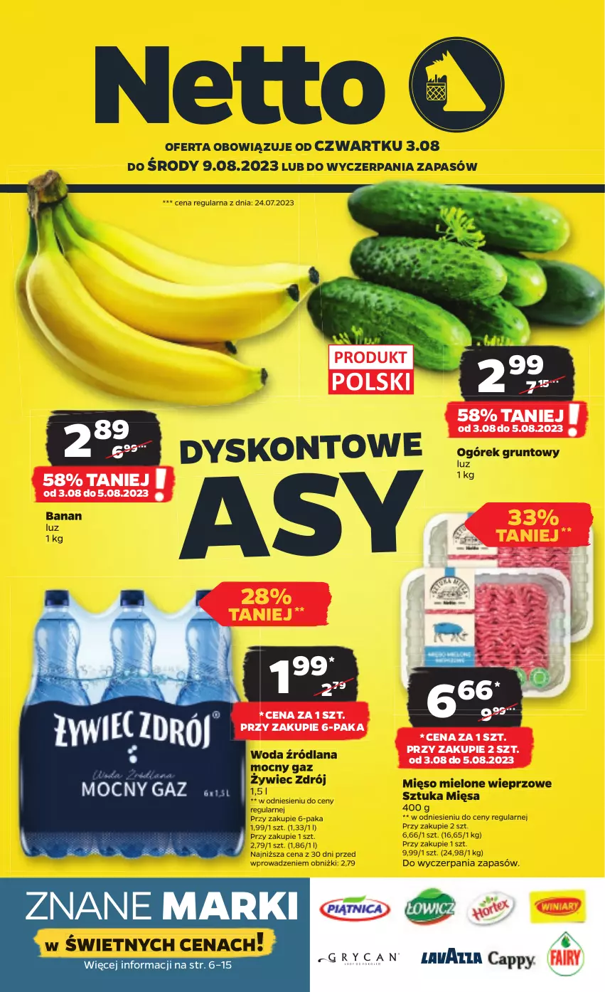 Gazetka promocyjna Netto - Artykuły spożywcze - ważna 03.08 do 09.08.2023 - strona 1 - produkty: Grunt, LANA, Mięso, Mięso mielone, Ogórek, Woda