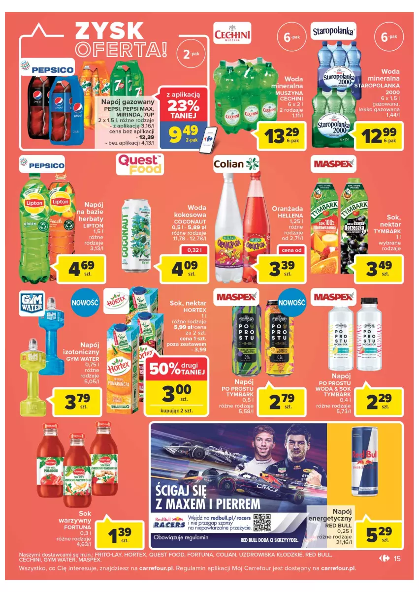 Gazetka promocyjna Carrefour - Gazetka Carrefour - ważna 28.06 do 02.07.2022 - strona 15 - produkty: 7up, Mirinda, Napój, Napój gazowany, Pepsi, Pepsi max, Sok, Woda