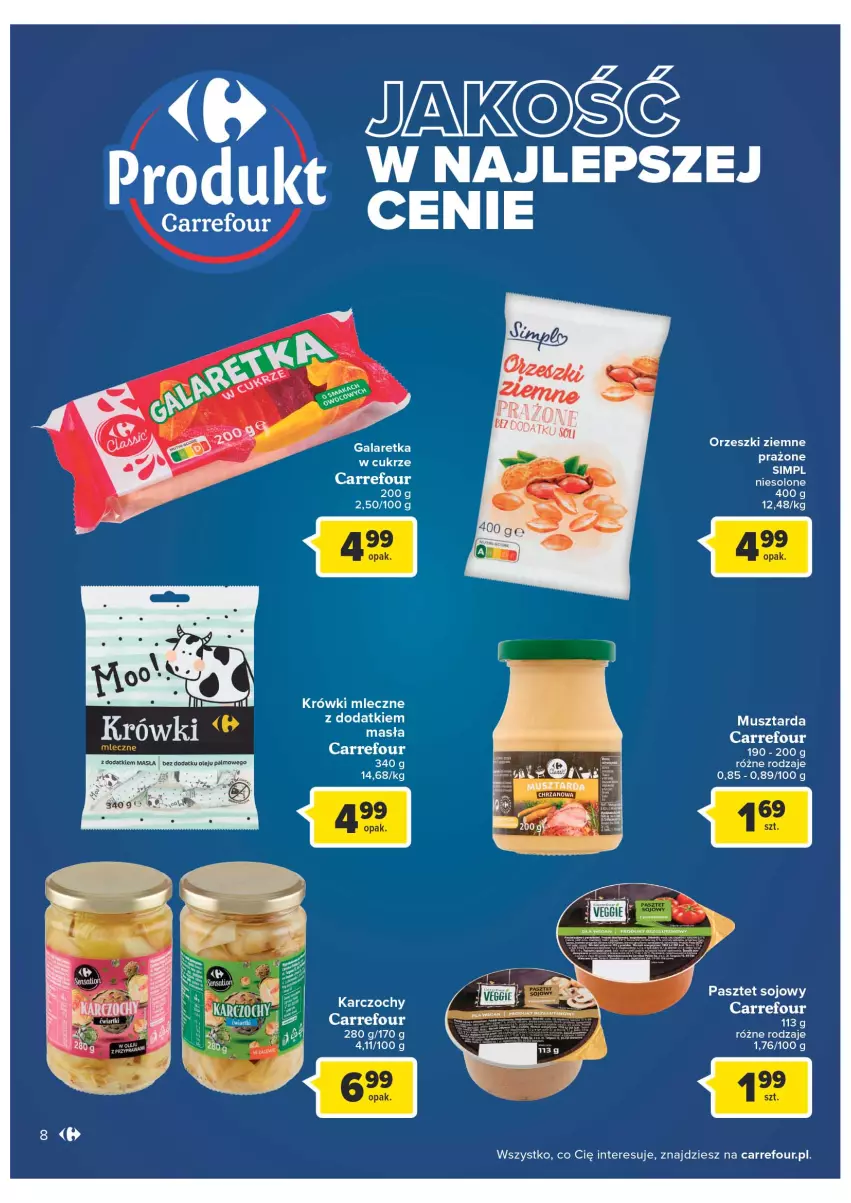 Gazetka promocyjna Carrefour - Gazetka Carrefour - ważna 28.06 do 02.07.2022 - strona 8 - produkty: Karczochy, Krówki mleczne, LG, Mus, Musztarda, Orzeszki, Orzeszki ziemne, Pasztet