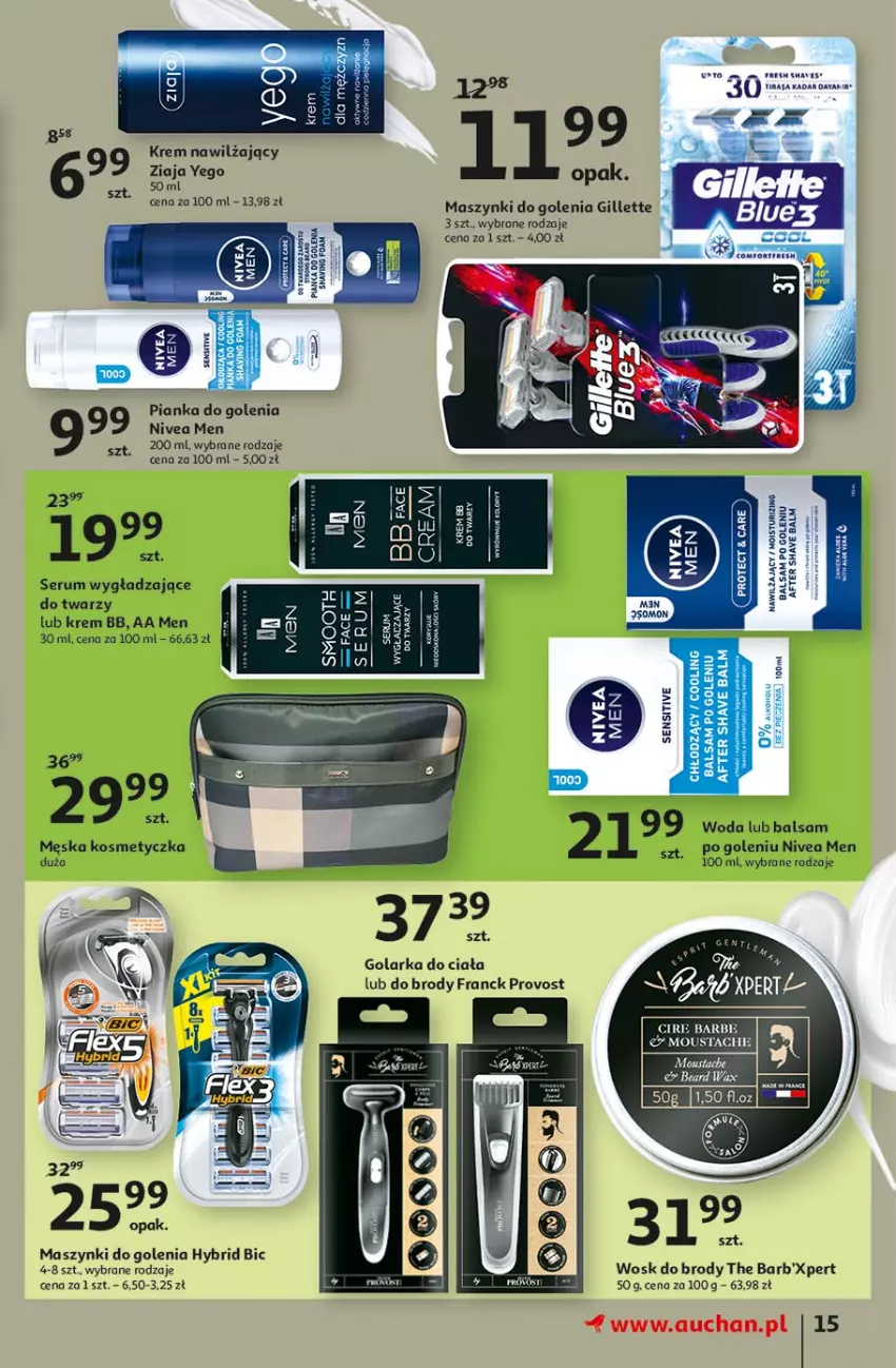 Gazetka promocyjna Auchan - Piękno z natury Hipermarkety - ważna 26.02 do 03.03.2021 - strona 15 - produkty: BIC, Franck Provost, Gillette, Golarka, Kosmetyczka, Krem bb, Krem nawilżający, Nivea, Nivea Men, Pianka do golenia, Rum, Ser, Serum, Woda, Ziaja