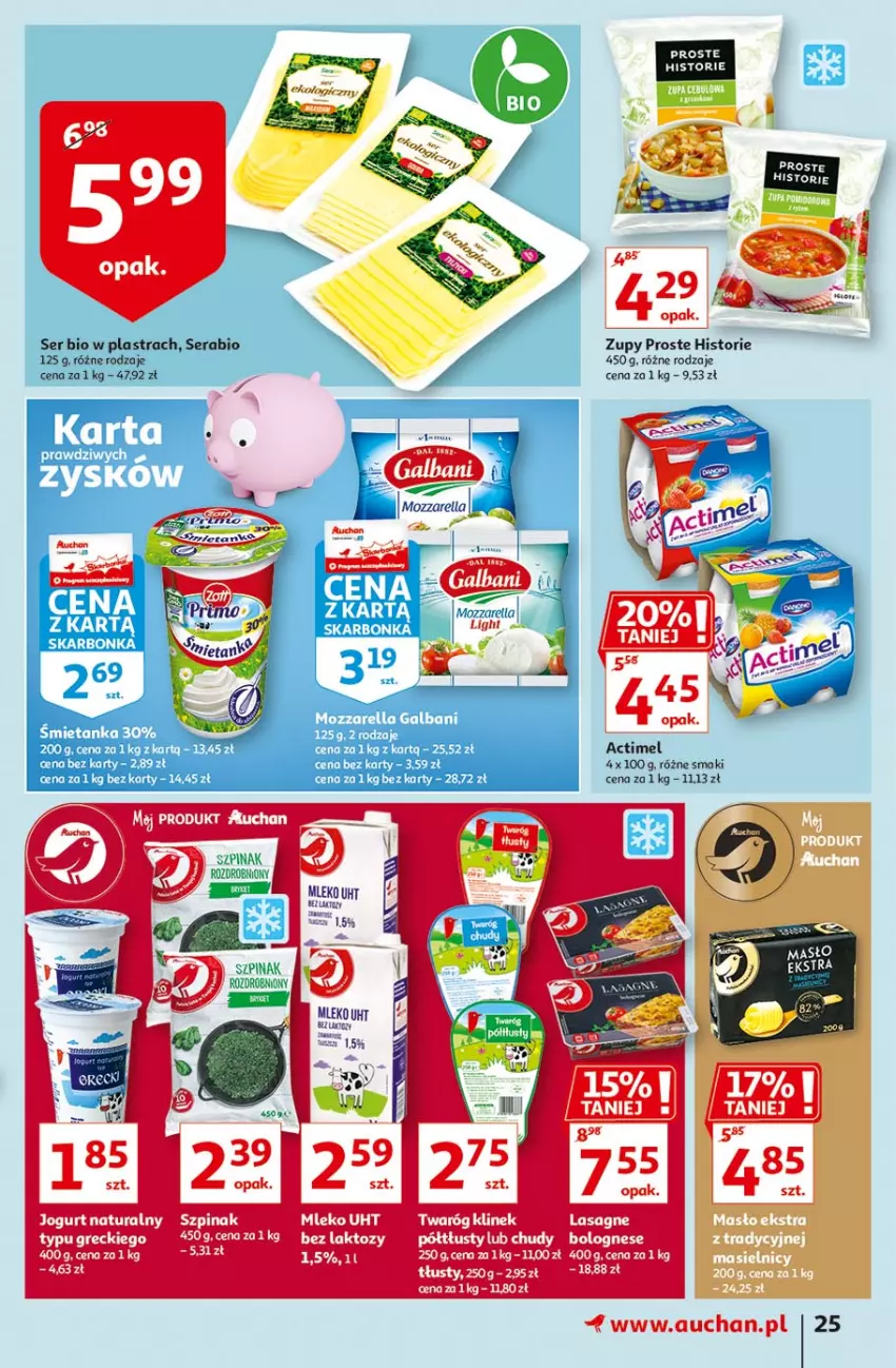 Gazetka promocyjna Auchan - Piękno z natury Hipermarkety - ważna 26.02 do 03.03.2021 - strona 25 - produkty: Actimel, Jogurt, Jogurt naturalny, Mleko, Mozzarella, Por, Ser, Szpinak, Twaróg