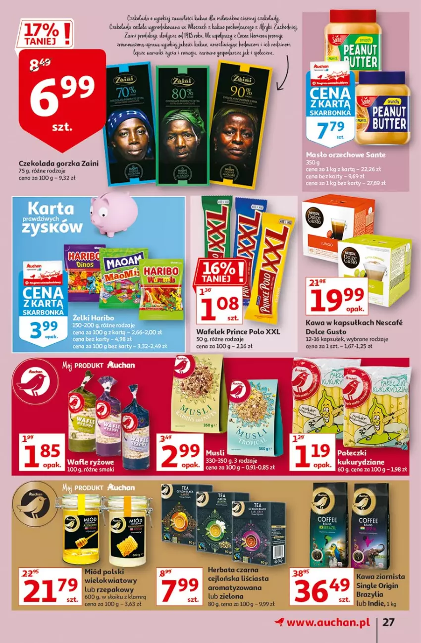 Gazetka promocyjna Auchan - Piękno z natury Hipermarkety - ważna 26.02 do 03.03.2021 - strona 27 - produkty: Czekolada, Czekolada gorzka, Dolce Gusto, Gin, Herbata, Herbata czarna, Kakao, Kawa, Kawa ziarnista, Koc, Miód, Prince Polo, Sok, Wafelek