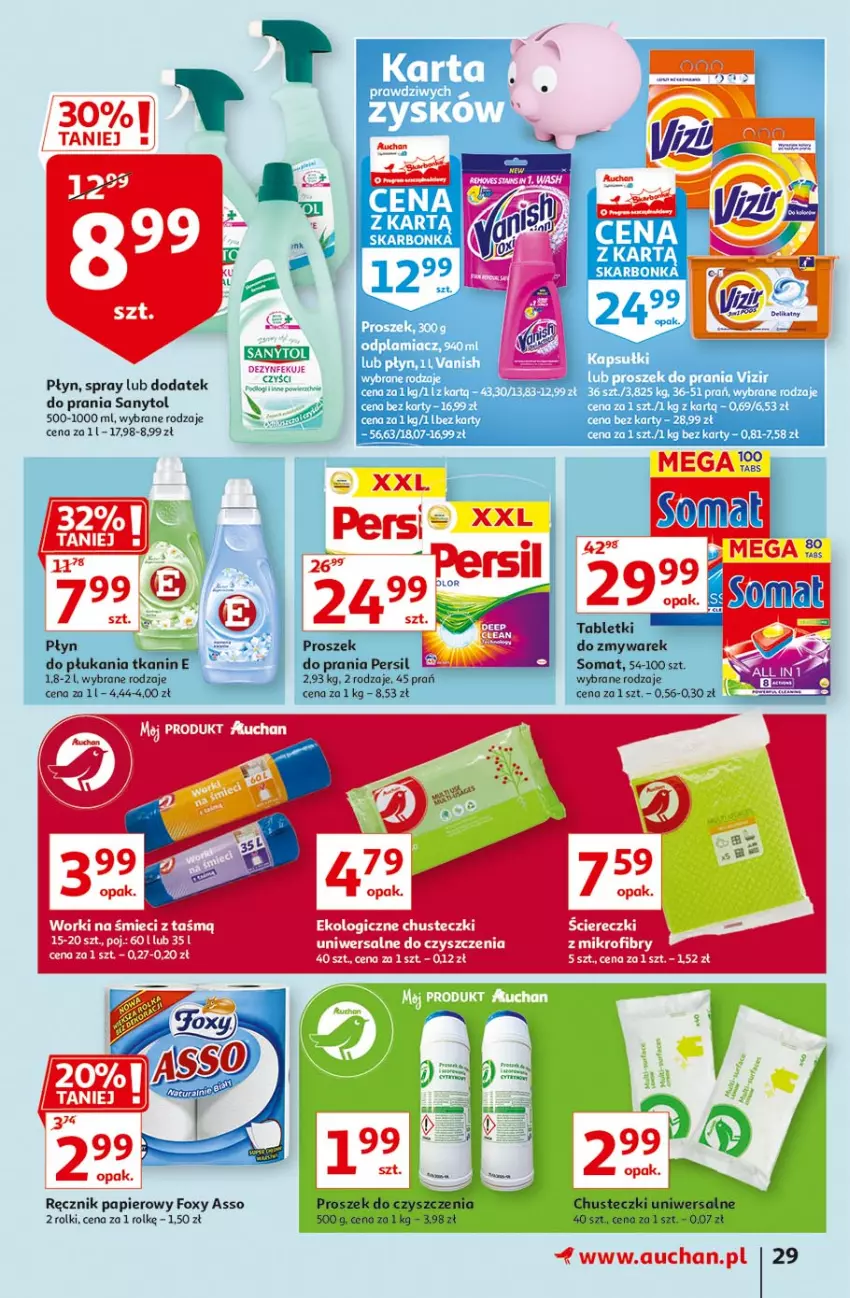 Gazetka promocyjna Auchan - Piękno z natury Hipermarkety - ważna 26.02 do 03.03.2021 - strona 29 - produkty: Chusteczki, Foxy, Papier, Persil, Ręcznik, Rolki, Sanytol, Somat, Tablet, Worki na śmiec, Worki na śmieci