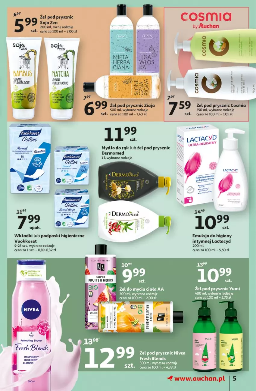 Gazetka promocyjna Auchan - Piękno z natury Hipermarkety - ważna 26.02 do 03.03.2021 - strona 5 - produkty: Emulsja, Lactacyd, Mydło, Nivea, Podpaski, Wkładki