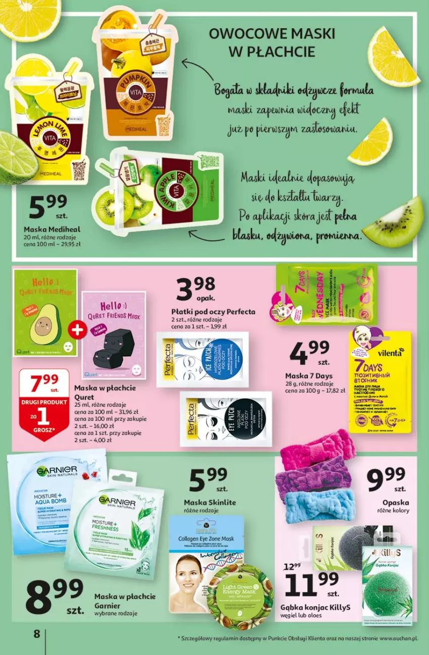 Gazetka promocyjna Auchan - Piękno z natury Hipermarkety - ważna 26.02 do 03.03.2021 - strona 8 - produkty: 7 Days, Garnier, Killys, Maska, Maska w płachcie, Opaska, Perfecta, Quret