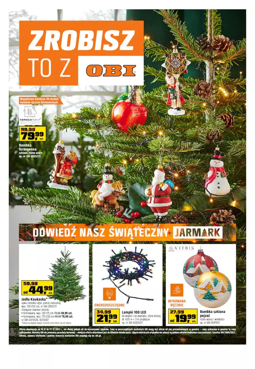 Gazetka promocyjna Obi - Gazetka OBI - ważna 14.12 do 27.12.2022 - strona 1 - produkty: Choinka, Dres, Fa, Inka, LANA, Telefon