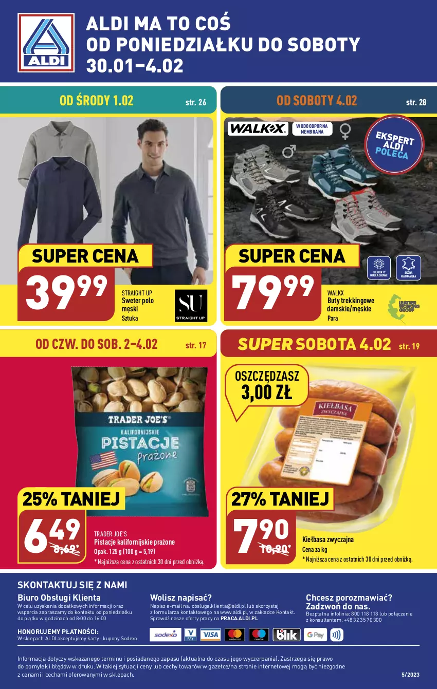 Gazetka promocyjna Aldi - COŚ na przyszły tydzień - ważna 01.02 do 04.02.2023 - strona 12 - produkty: Biuro, Buty, Kiełbasa, O nas, Pistacje, Por, Sweter