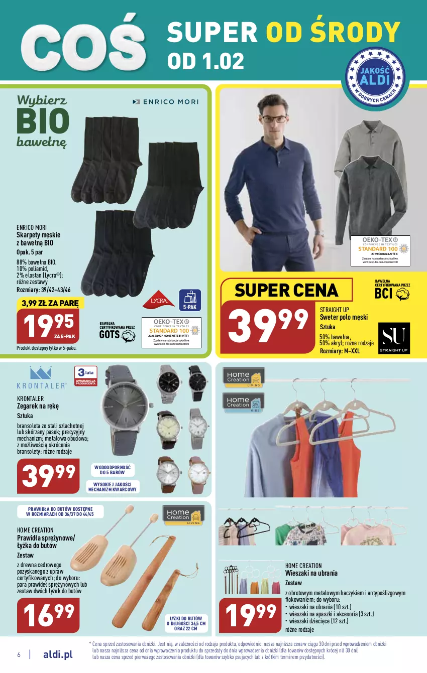 Gazetka promocyjna Aldi - COŚ na przyszły tydzień - ważna 01.02 do 04.02.2023 - strona 6 - produkty: Dzieci, Haczyk, Karp, Pasek, Por, Sok, Sweter, Ubrania, Wełna, Wieszak, Zegar, Zegarek