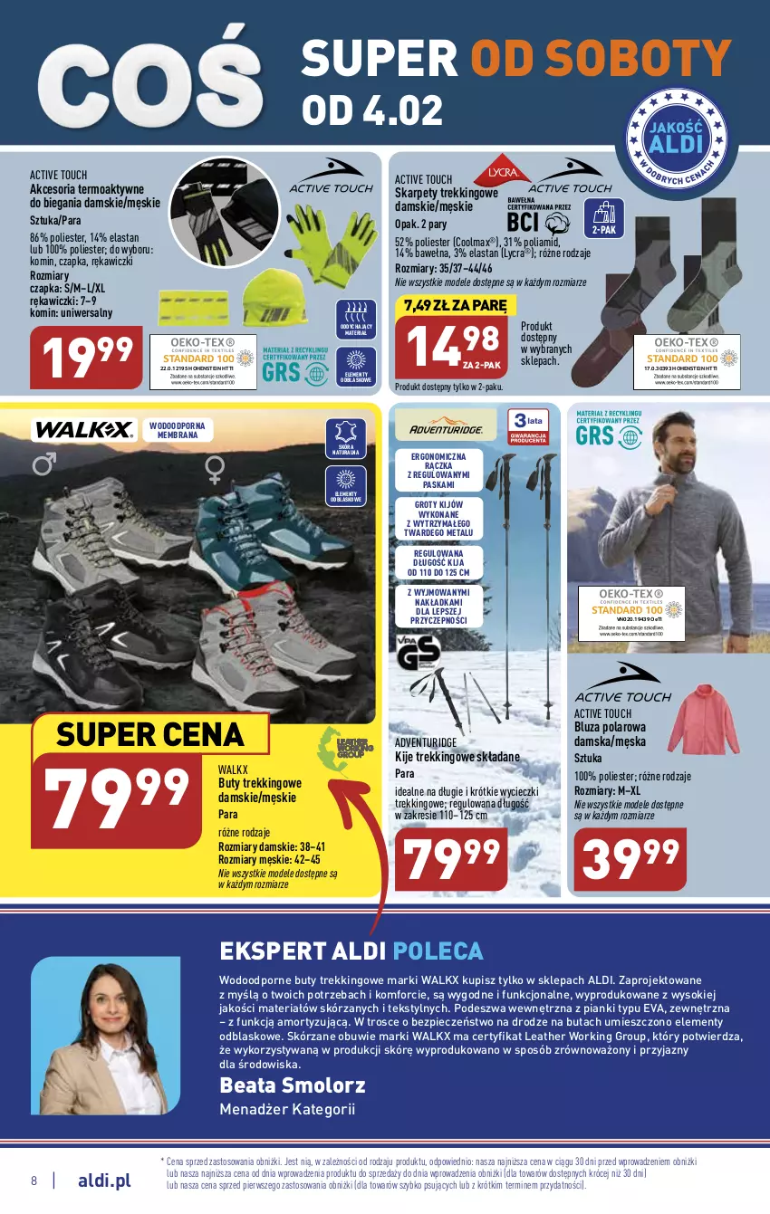 Gazetka promocyjna Aldi - COŚ na przyszły tydzień - ważna 01.02 do 04.02.2023 - strona 8 - produkty: Bluza, Bluza polarowa, Buty, Czapka, Karp, Kije, Obuwie, Olma, Piec, Por, Sok, Wełna