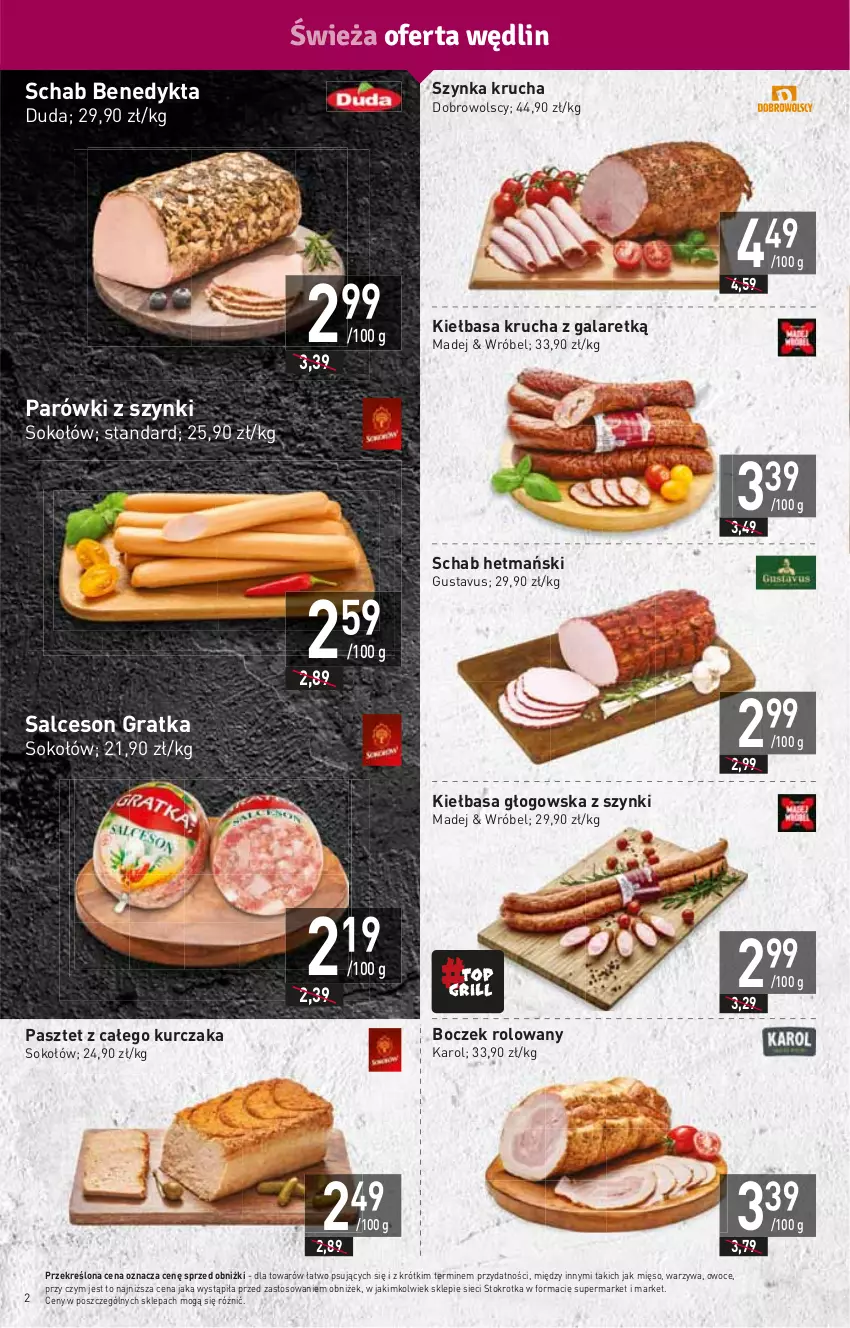 Gazetka promocyjna Stokrotka - Market - ważna 18.05 do 24.05.2023 - strona 2 - produkty: Boczek, Duda, Gala, Gra, HP, Kiełbasa, Kiełbasa głogowska, Kiełbasa krucha, Kurczak, Mięso, Owoce, Parówki, Parówki z szynki, Pasztet, Salceson, Schab Benedykta, Sok, Sokołów, Szynka, Warzywa